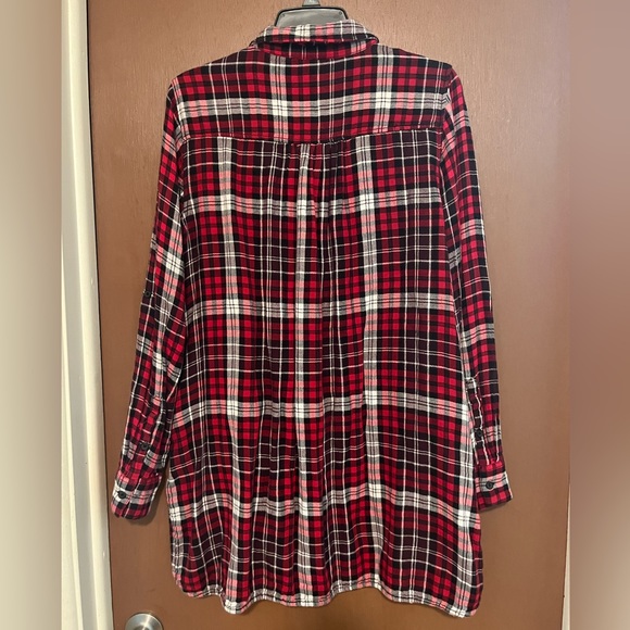 Lane Bryant Top Womens Red Plaid Button Up Long Sleeve Pocket Tunic Size 14/16 - Picture 2 of 3